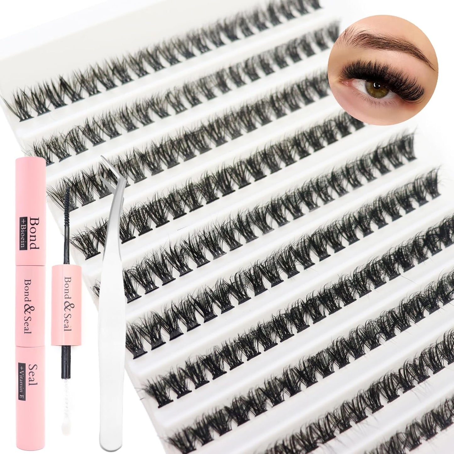 Short Lash Extension Kit 50D Natural Lash Clusters Wispy Fluff Eyelash Extensions D Curl Individual Lashes 9-13MM Thick Eyelashes Clusters Bond and Seal(Thick Short Eyelash Extension Kit 50P)