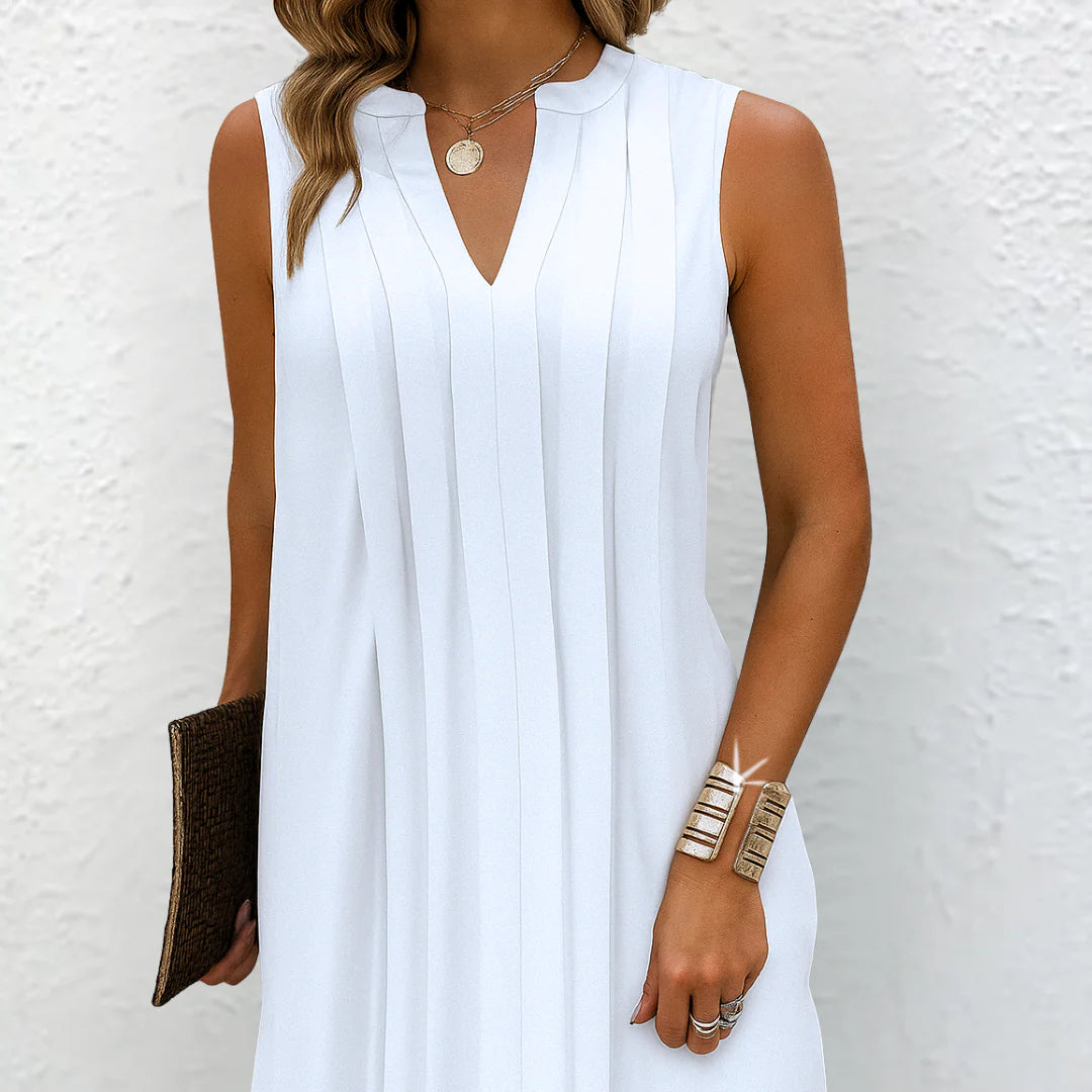 Simple Pleated V-Neck Dress