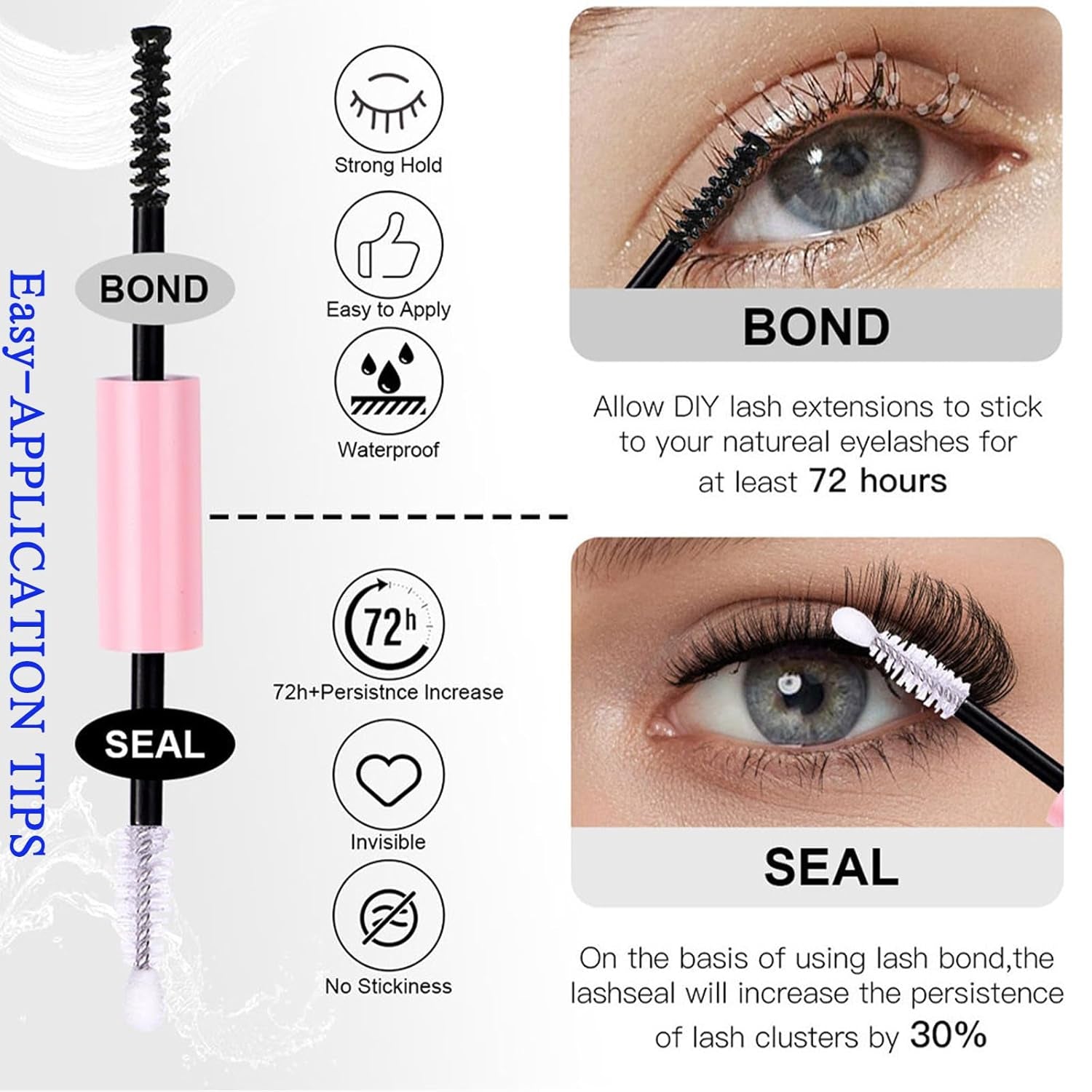 Short Lash Extension Kit 50D Natural Lash Clusters Wispy Fluff Eyelash Extensions D Curl Individual Lashes 9-13MM Thick Eyelashes Clusters Bond and Seal(Thick Short Eyelash Extension Kit 50P)