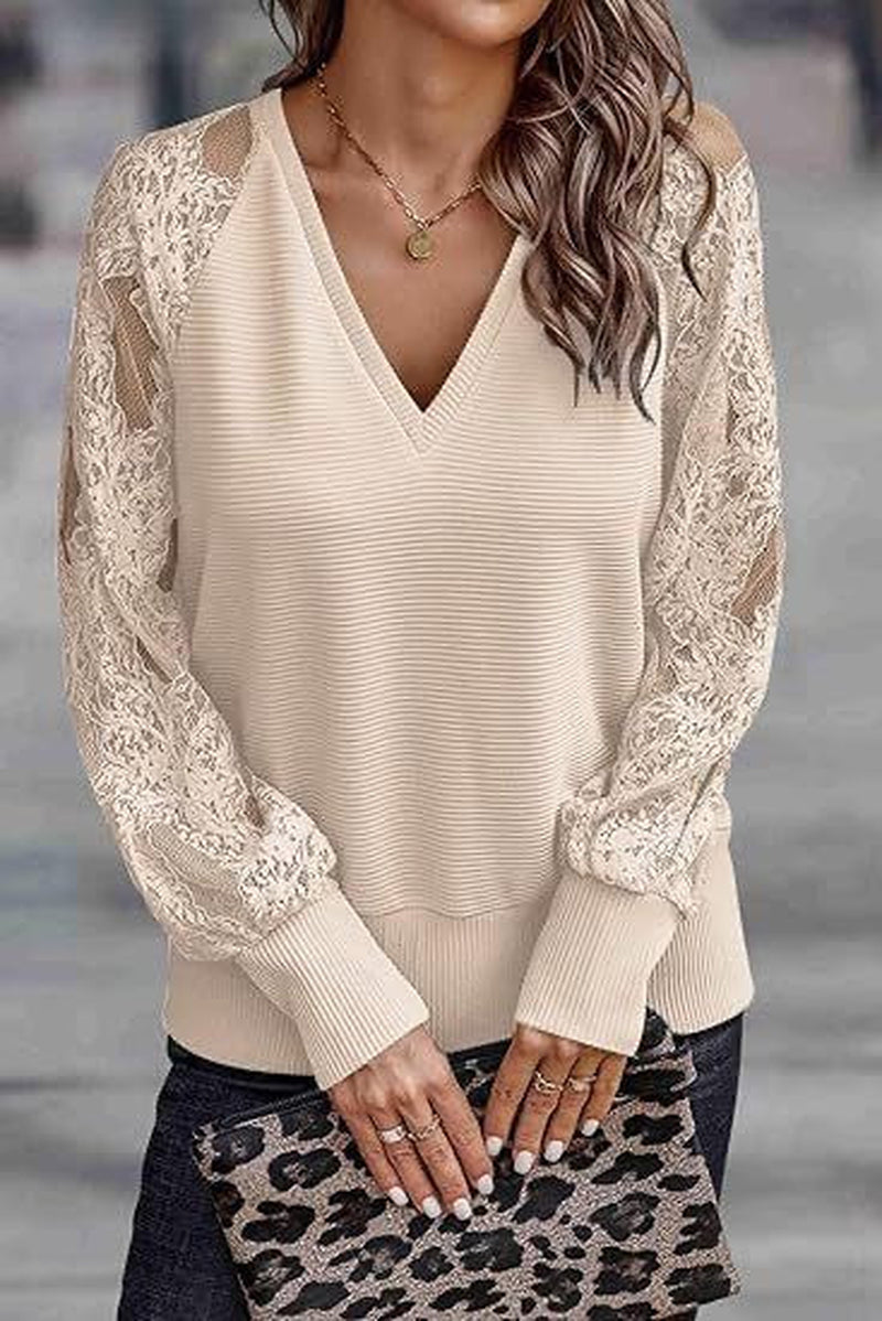 Lace Sleeve V Neck Top