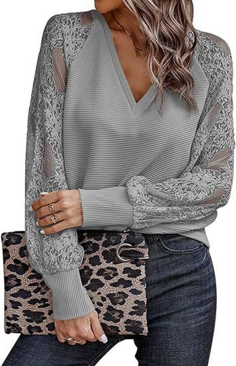 Lace Sleeve V Neck Top
