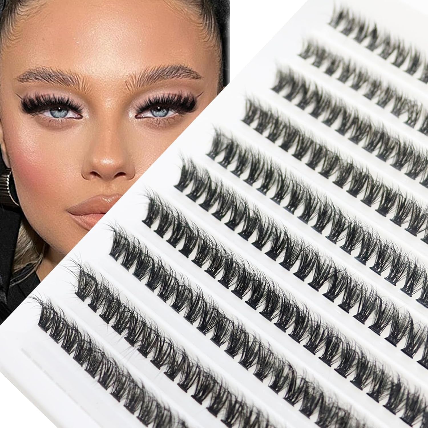 Short Lash Extension Kit 50D Natural Lash Clusters Wispy Fluff Eyelash Extensions D Curl Individual Lashes 9-13MM Thick Eyelashes Clusters Bond and Seal(Thick Short Eyelash Extension Kit 50P)