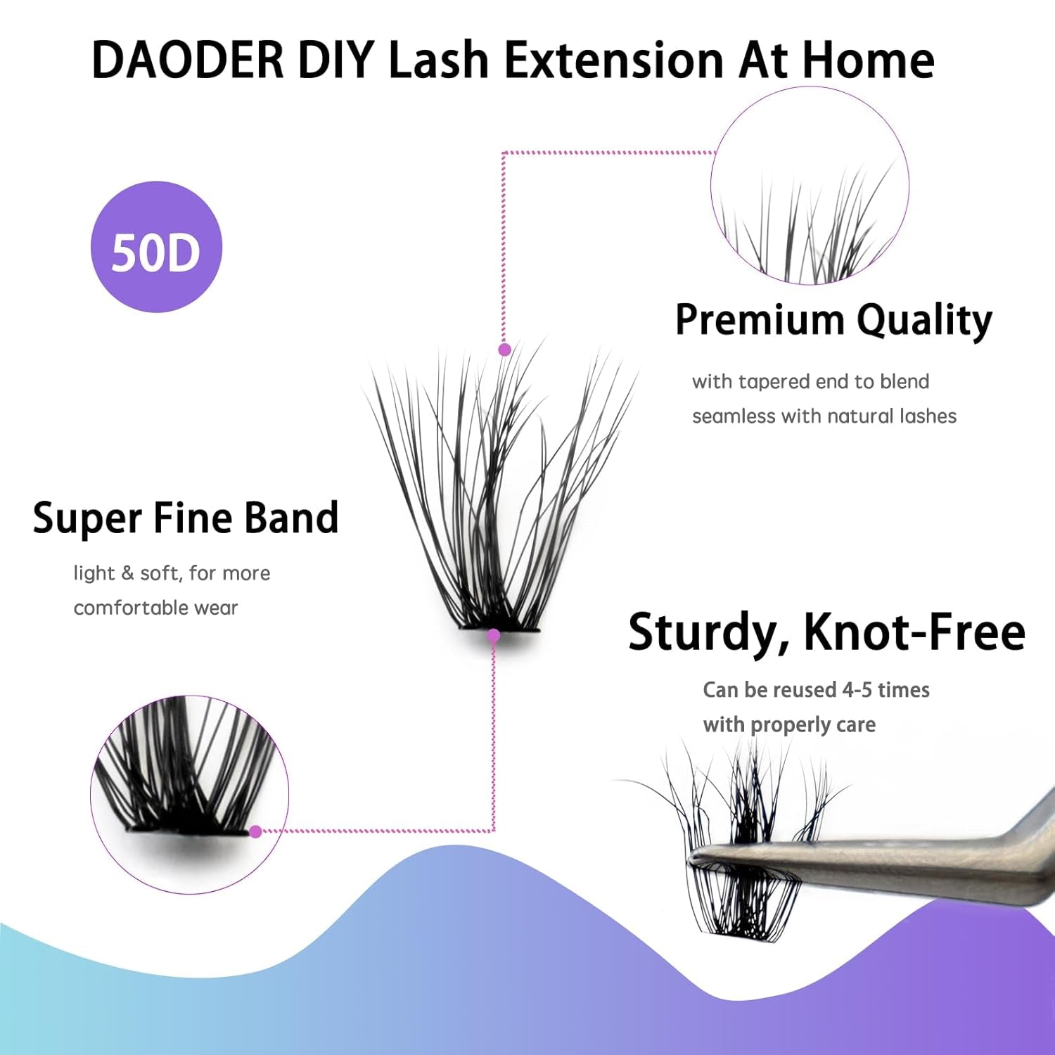 Short Lash Extension Kit 50D Natural Lash Clusters Wispy Fluff Eyelash Extensions D Curl Individual Lashes 9-13MM Thick Eyelashes Clusters Bond and Seal(Thick Short Eyelash Extension Kit 50P)